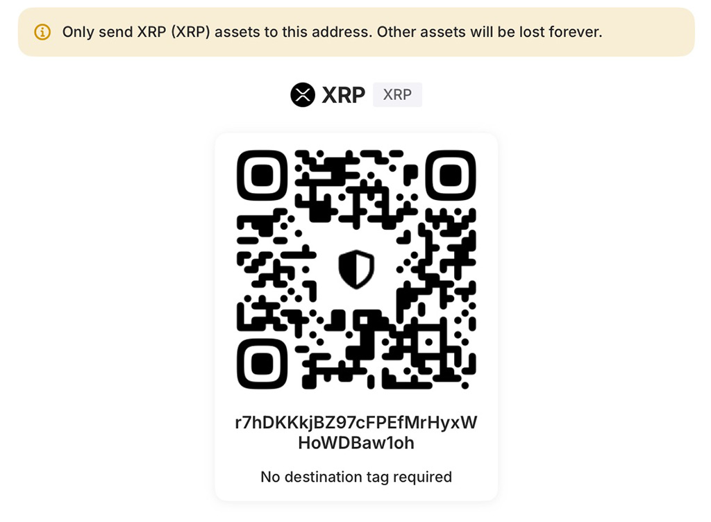 XRP QR code and address for payment.